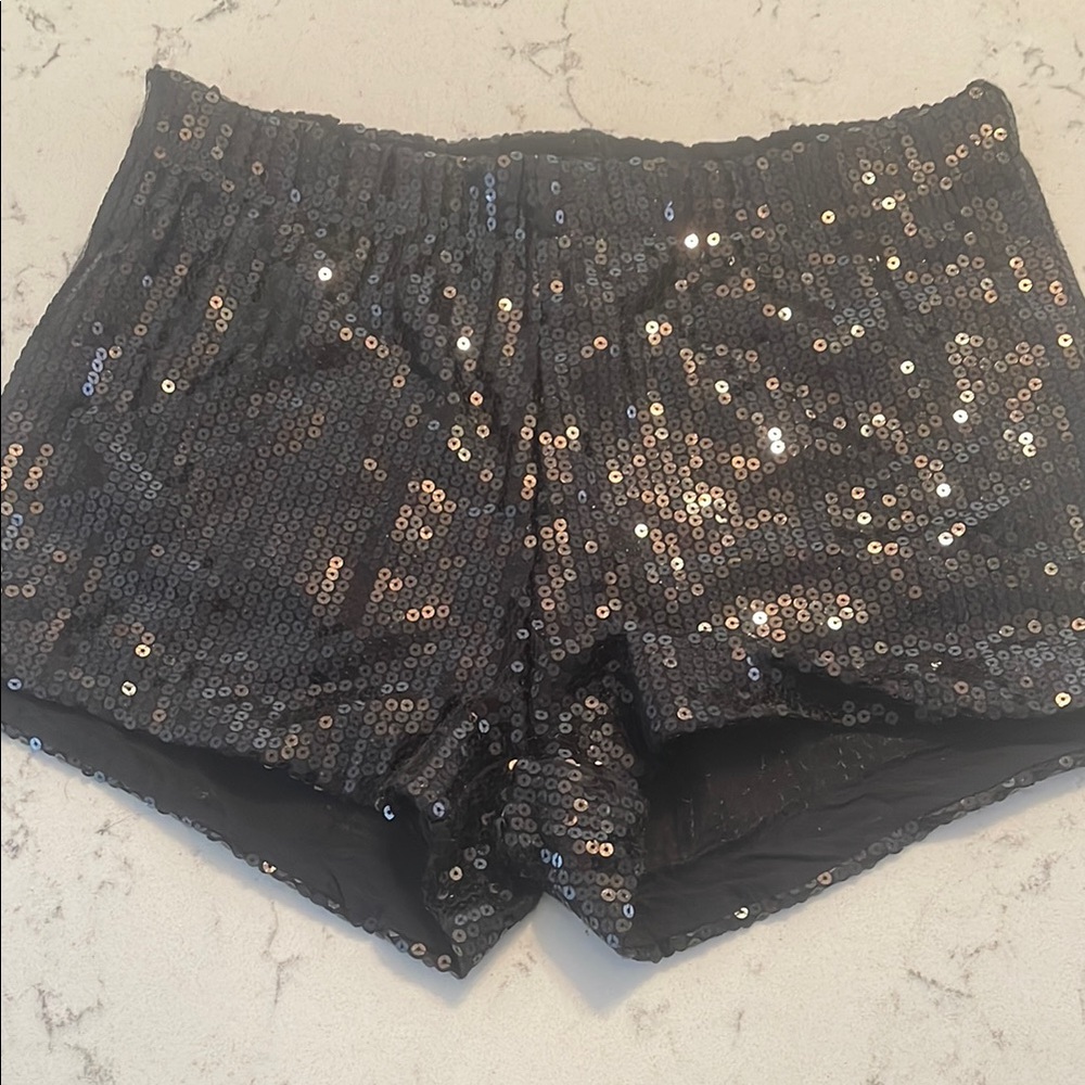 High Waist Black Sequin Shorts